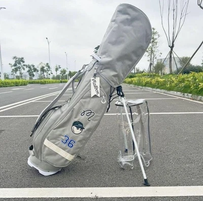 MALBON GOLF Caddy Bag Stand Grey Nylon / 5-way / 2Hood cover New From Japan