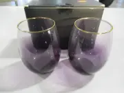Stemless Wine Glasses Amethyst Ombré Gold Rimmed By ANNA New York