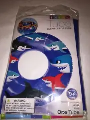 INFLATABLE SWIM TUBE INTEX SWIMMING POOL BLUE FLOTATION RING With SHARKS VINYL