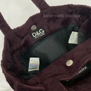 二手名牌 D&G 杜嘉班納 Dolce & Gabbana 義大利製 刺繡標Logo正品 紫色 毛毛 毛料手提包 托特包