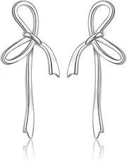 [Reffeer] Solid 925 Sterling Silver Bow Stud Earrings for Women Girls Bowknot Stud Earrings Drops