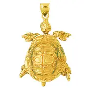 14K Gold Moveable 3D Sea Turtle Pendant