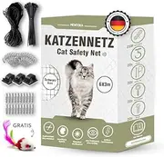 Menooka - Cat Net for Balcony Without Bores 6 x 3 m - Wire Reinforced Cat Net - Cat Mesh Window - Bird Net - Cat Net Balcony - Cat Net Window - Mounting Set Included - Cable Ties