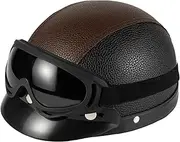 Motorcycle Helmet Leather Half Helmet with Goggles Cool Vintage Personality Helmet DOT/ECE Certified,Lightweight Seasons Men and Women Moped Scooter Half Shell Helmet