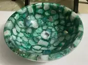 12" Round Green Agate Stone Washbasin And Kitchen Vanity Sink For Washroom Decor