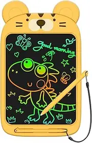 Toys for 3-6 Years Old Girls Boys, LOCVMIKY LCD Writing Tablet 10 Inch Colorful Doodle Board, Electronic Drawing Tablet for Kids Drawing Pads, Kids Travel Games Activity Learning Toys (Yellow Tiger)