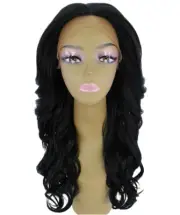 LUXLUXE Yenne Wavy 23 Inch Long 4X4 Hand-Tied Lace Front Wig BLT-0107, Black