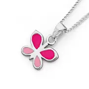 Silver Pink Enamel Butterfly Pendant in Pink