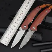 Mini Pocket Folding Blade Knife Sandal Wood Handle Portable Outdoor Camping EDC