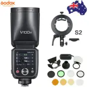 Godox V100N TTL Round Head Camera Flash for Nikon + AK-R1 Set + S2 Bracket