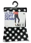 New HUE Gingham Ultra Soft Denim Capri Black/White Frayed Hem Pockets Size XL