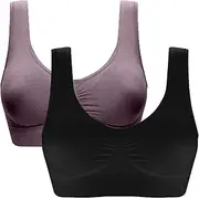 [Generic] 2 Pcs Women's Comfort Workout Sports Bra Low-Impact Activity Sleep Bras Plus Size Ultra-Thin Seamless Wireless Full Cup Sports Bras Tops