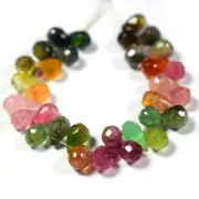 A++ NATURAL MULTICOLOUR TOURMALINE GEMSTONE BEADS FACETED DROP SHAPE 3.5"STRAND