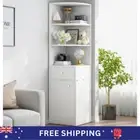 Corner Shelf White w/Cabinet & Drawer Modern Storage Furniture Living Home Decor