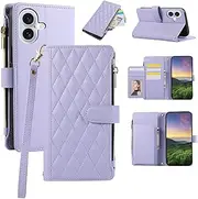 Boyobacase for iPhone 16 Plus Wallet Case,for iPhone 16 Plus Case, PU Leather Wallet Flip Cover Stand Feature[6 Card Slots] [1 Cash Pocket] [1 Zipper Coin Pocket] with Wrist Strap-Purple