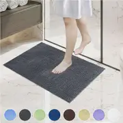 LINENOVA Super Absorbent Bath Mat Quick-Drying Non-Slip Chenille Soft Bathroom Kitchen Floor Mat Charcoal