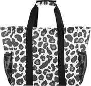 [sanluoli] Bag Foldable Beach Tote Bag Waterproof Canvas Tote For Car, Gery White Leopard Print, 1 size