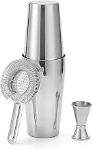 ZANZER Cocktail Shaker Set Boston Shaker Set Bartender Kit Bar Tools Premium Stainless Steel 3 pcs Bar Shaker Set Drink Mixer 25oz & 19oz Tins Cocktail Strainer Double Jigger Martini Shaker