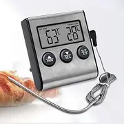 Large LCD Digital Cooking Food Meat Thermometer for Smoker Oven Kitchen BBQ Grill Thermometer Clock Timer with Stainless Steel Temperature Probe