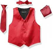 [Alexis Bendel] AXNY Boys' 4 Piece Formal Set Combo with Tuxedo Vest, Bow Tie, and Handkerchief, Burgundy, 18