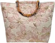 [RMTSWQPOK] Double-sided embroidery hot stamping three-dimensional handmade bamboo canvas work commuter bag luggage, Pink, One Size
