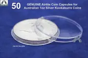 50 GENUINE Airtite Coin Capsules for Australian 1oz Silver Kookaburra - H 40.6mm