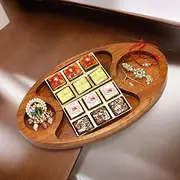 Ghasitaram Gifts Rakhi Gifts for Brothers Chip n Dip Platter of Assorted Bites, Roli Chawal Thali and Bhaiya Bhabhi Rakhis