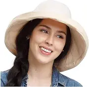 [yelesley] Women's Foldable Flap Cover UV Protective Wide Brim Bucket Cotton Beach Sun Hat Summer Hat