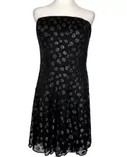 Ann Taylor Strapless Dress Black w/Shiny Dots & Shelf Bra Women's Size 8 NWT