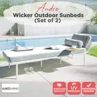 Wicker Outdoor Sun Lounger Sunbed Beach Bed (Set of 2) - Light Grey