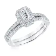 GIA Certified Emerald Cut Diamond 3.00 CT Halo Bridal Ring Sets 18k Gold