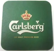 CARLSBERG ALL MALT PREMIUM BEER Coaster, Mat with Crown, Copenhagen, DENMARK