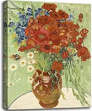 msspart Vincent Van Gogh Red Poppies and Daisies Canvas Wall Art, Floral Oil Paintings Reproduction Flowers Pictures Artwork, Canvas Wall Art Print for Home Decoration - 24"x36"