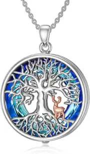 Tree of Life Jewelry Sterling Silver Wolf Deer Necklace Crystal Tree of Life Ani