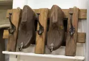 21" Long Rustic Antique Shoe Molds Horizontal Wood Rack Wall Plaque Coat Hooks