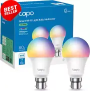 Tapo Smart Wi-Fi Light Bulb (B22, 2-Pack) – Multicolour LED Bulbs