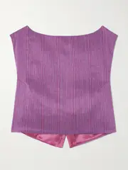 [DESTREE] DESTREE - Richard Veil Striped Linen-blend Top - Plum - x small x small Purple