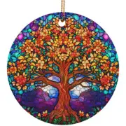 Colorful Tree Of Life Christmas Ornament Stained Glass Art Gift Pine Tree Decor