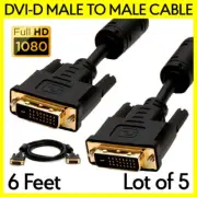 5 Pack DVI Cable 6 Feet DVI-D Male to Male Monitor Cord for PC Projector LCD TV