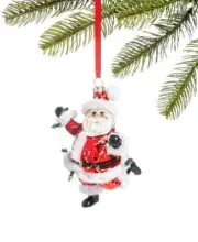 Holiday Lane Santa's Favorites, Santa Stringing Lights Glass Ornament Christmas