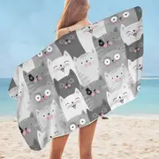 Cute and Sweet Grey Cats Microfiber Beach Towel
