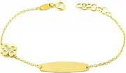 [Monde Petit] Mondepetit Girl's Bracelet Yellow Gold 9 Carat Clover Leaf Zirconia Shine 14 cm - Gift Box, Normal, Yellow Gold, Cubic Zirconia