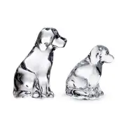 NEW - GIFT SET - Simon Pearce Clear Glass Labrador Dog + Puppy Figurines Signed