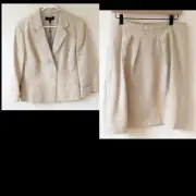 Talbots Two Piece Metallic Linen Blend Suit Skirt Blazer Jacket Set 12/14*