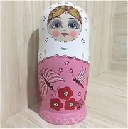 Matryoshka Russian Nesting Dolls 10-Piece Set Matryoshka Wooden Creative Educational Toy Nesting Doll Souvenir Halloween Wishing Gift Cute and Fun Gift (Color : Pink+White)