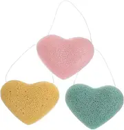 3pcs Heart Shaped Facial Cleansing Sponges Deep Cleansing Face Pads for All Skin Types Gentle Exfoliating Makeup Removal for Home Travel