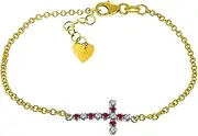 [Galaxy Gold GG] Galaxy Gold 0.24 Carat 14K Solid Gold Cross Bracelet Diamond Ruby