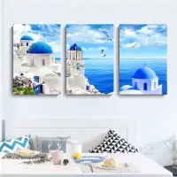在飛比找蝦皮購物優惠-免運⚡️現代簡約客廳裝飾畫 無框畫 三聯愛琴海風景地中海藍色