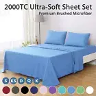 2000TC Hotel Quality Bed Fitted Flat Sheet Set Pillowcase Soft Double Queen King