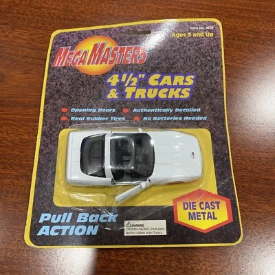 Mega Masters 4.5” Die Cast Corvette Car Pull Back Action Vtg Original Packaging